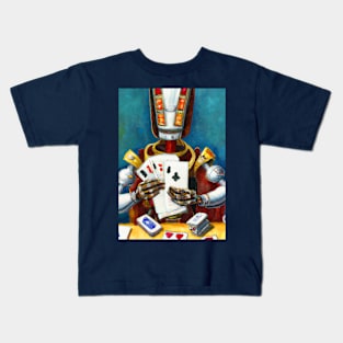 Oil Painting of a Robot Playing Cards Kids T-Shirt